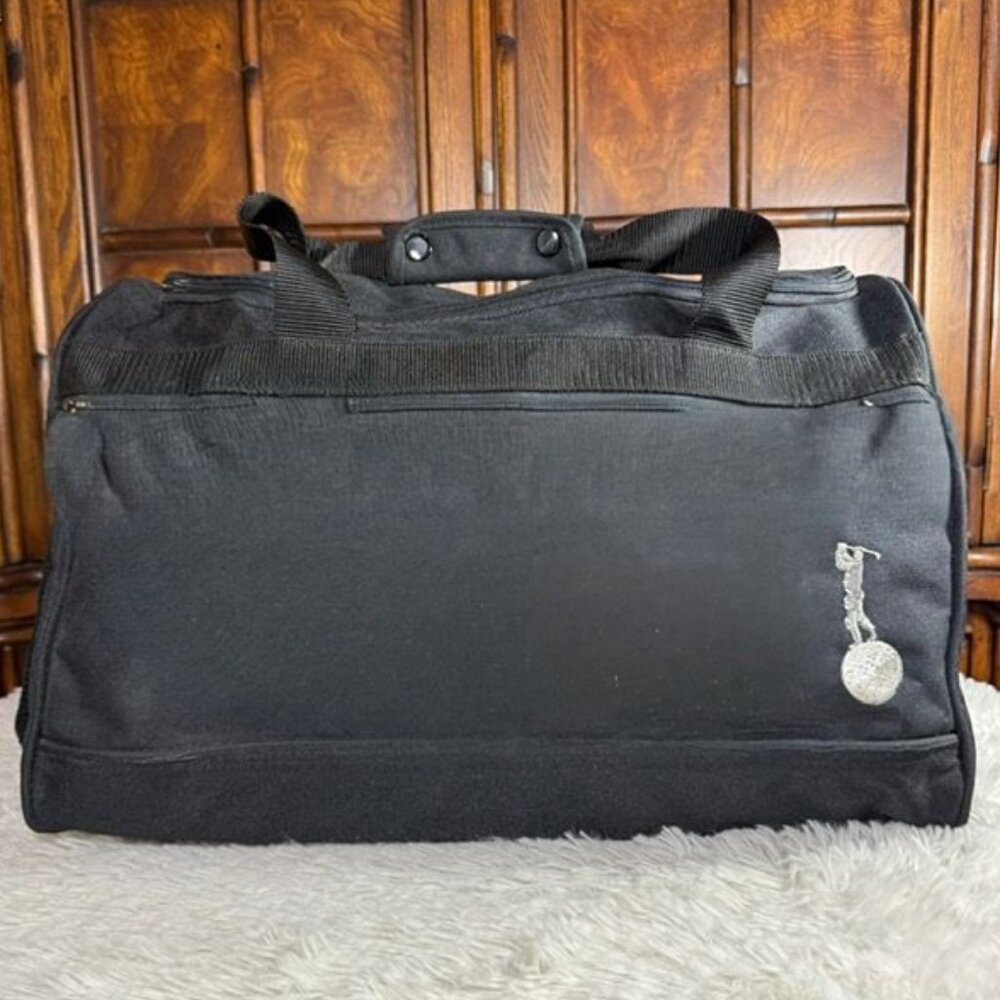 Vintage Black Embroidered Silver Golfer Canvas Duffel Bag